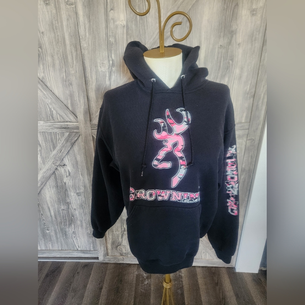 Browning Black and Pink Logo Hoodie for Women